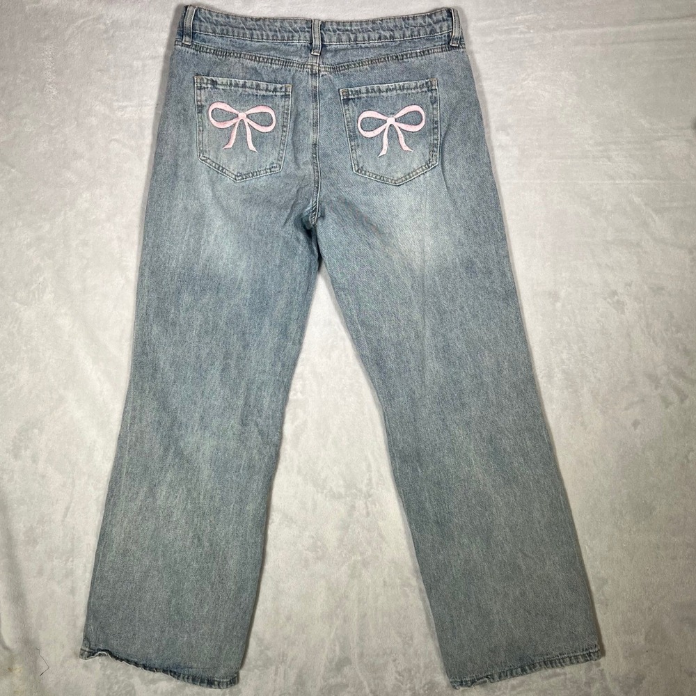 Ashley Mason Bow Jeans Womens Size 9/29 Wide Leg Light Wash Baggy Coquette Boho - Picture 5 of 12